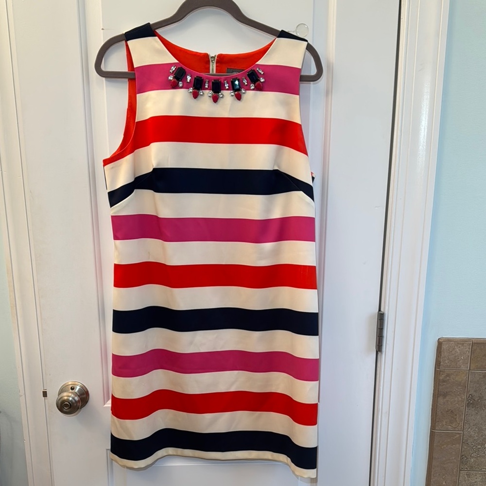 Vince Camuto Striped Sleeveless Dress with Jewel Neckline. Size 14.
